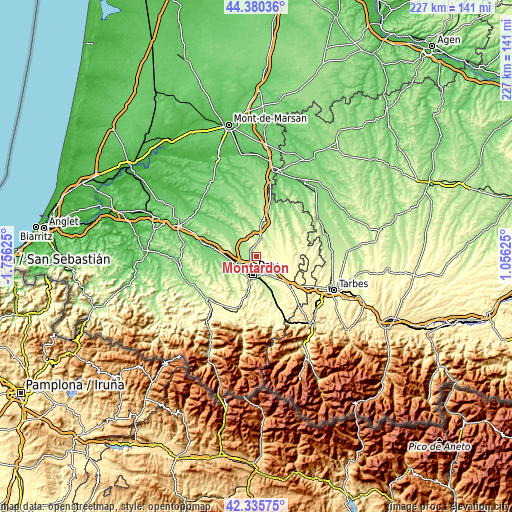 Topographic map of Montardon