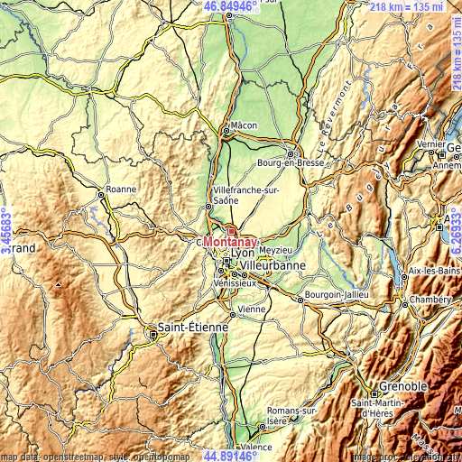 Topographic map of Montanay