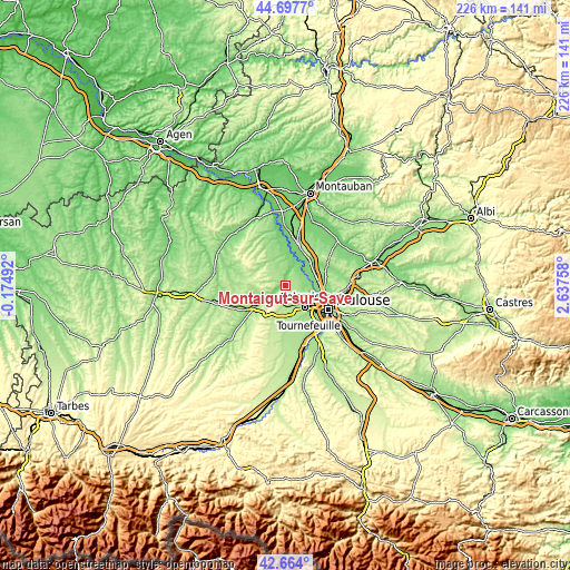 Topographic map of Montaigut-sur-Save