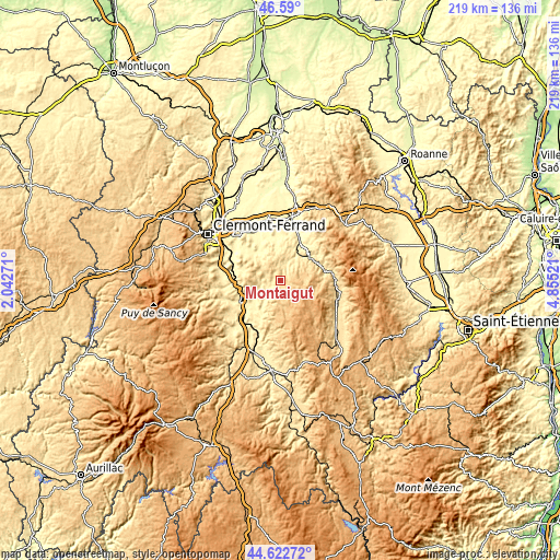 Topographic map of Montaigut