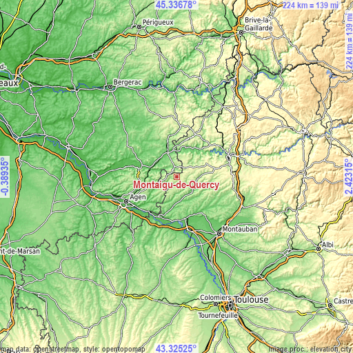 Topographic map of Montaigu-de-Quercy