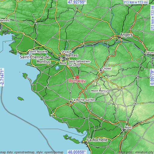 Topographic map of Montaigu