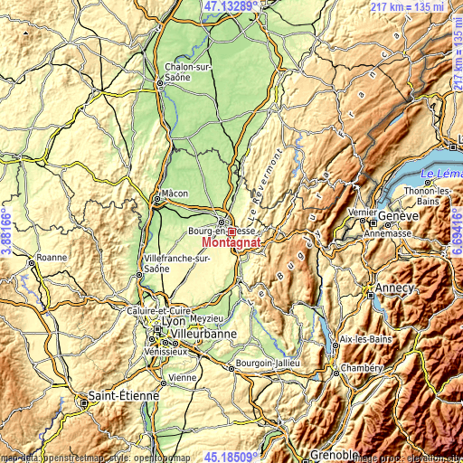 Topographic map of Montagnat