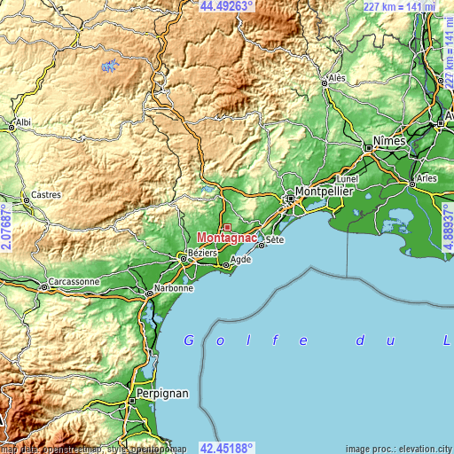 Topographic map of Montagnac