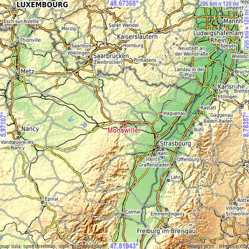 Topographic map of Monswiller