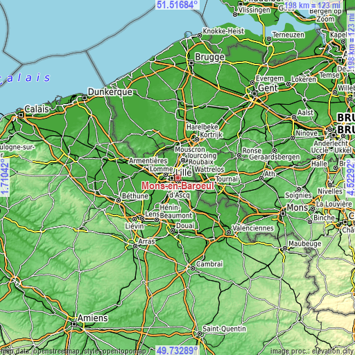 Topographic map of Mons-en-Barœul