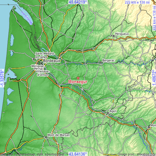 Topographic map of Monségur