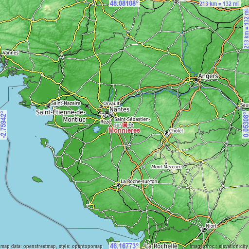 Topographic map of Monnières