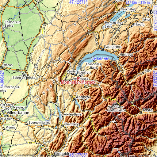 Topographic map of Monnetier-Mornex