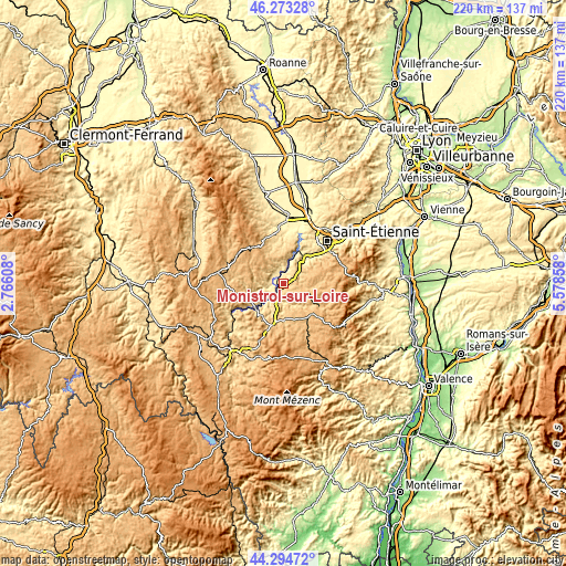 Topographic map of Monistrol-sur-Loire