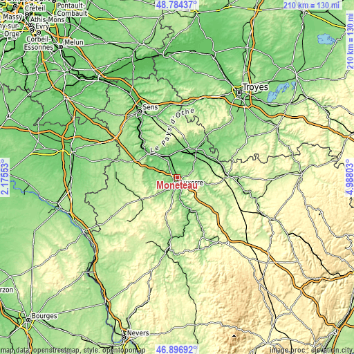 Topographic map of Monéteau