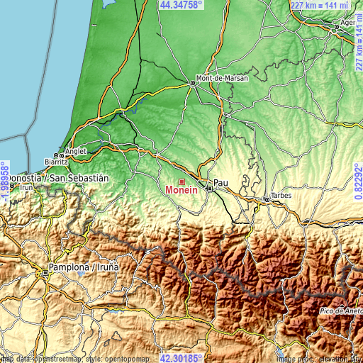 Topographic map of Monein