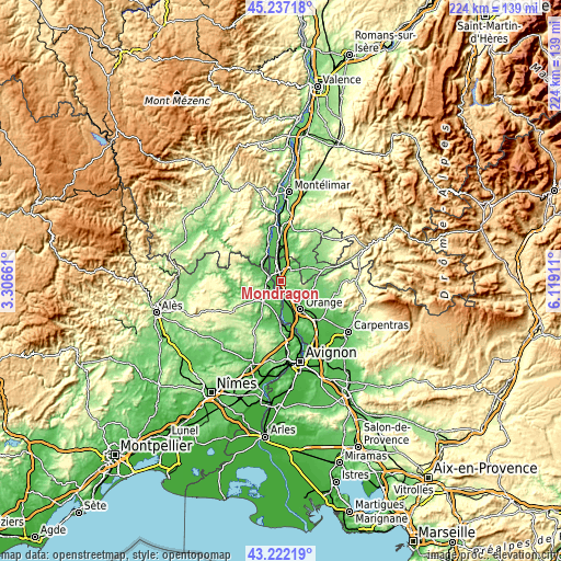 Topographic map of Mondragon