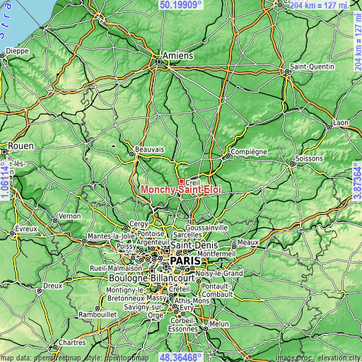 Topographic map of Monchy-Saint-Éloi