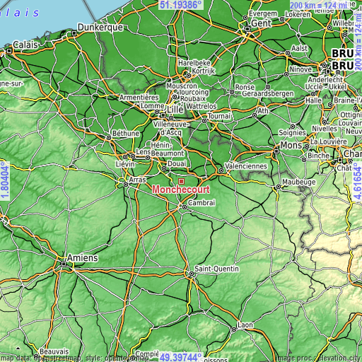 Topographic map of Monchecourt