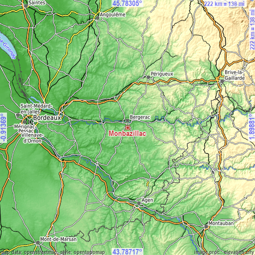 Topographic map of Monbazillac