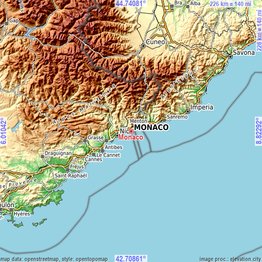 Topographic map of Monaco