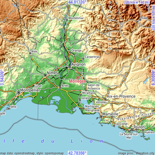 Topographic map of Mollégès