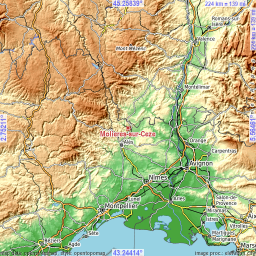 Topographic map of Molières-sur-Cèze