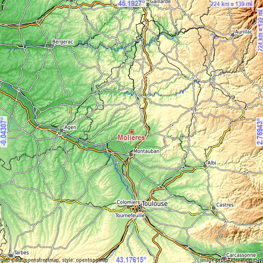 Topographic map of Molières