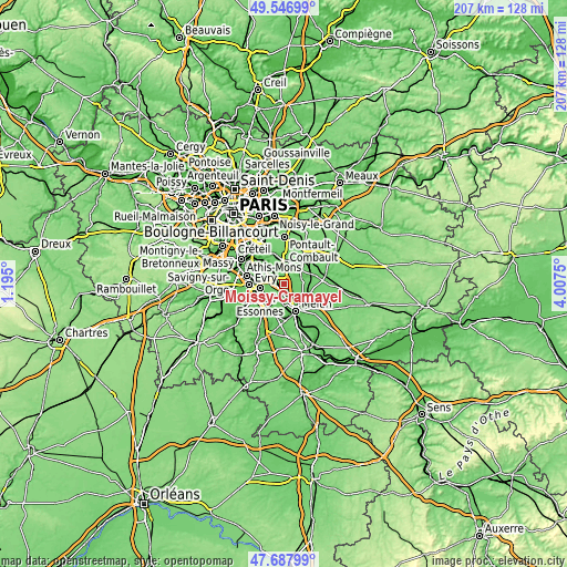 Topographic map of Moissy-Cramayel