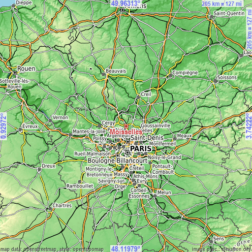 Topographic map of Moisselles