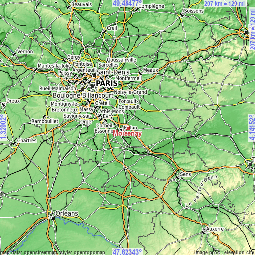 Topographic map of Moisenay