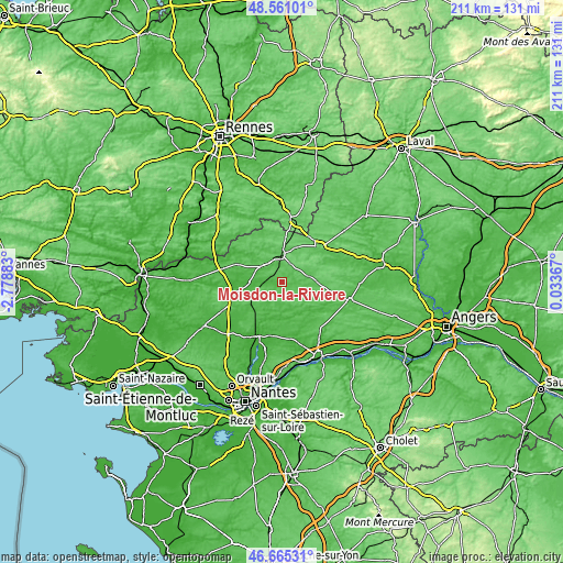 Topographic map of Moisdon-la-Rivière