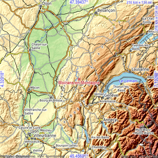 Topographic map of Moirans-en-Montagne