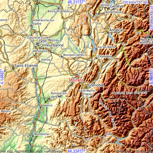 Topographic map of Moirans