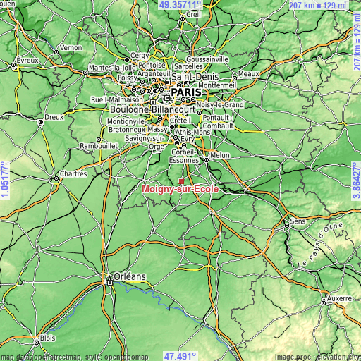 Topographic map of Moigny-sur-École