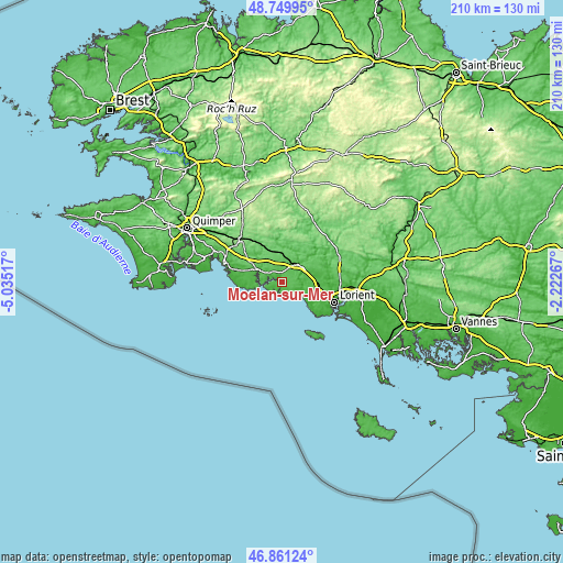 Topographic map of Moëlan-sur-Mer