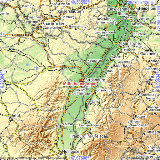 Topographic map of Mittelhausbergen