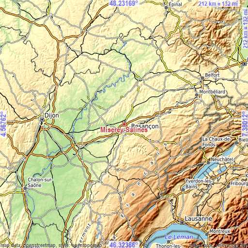 Topographic map of Miserey-Salines