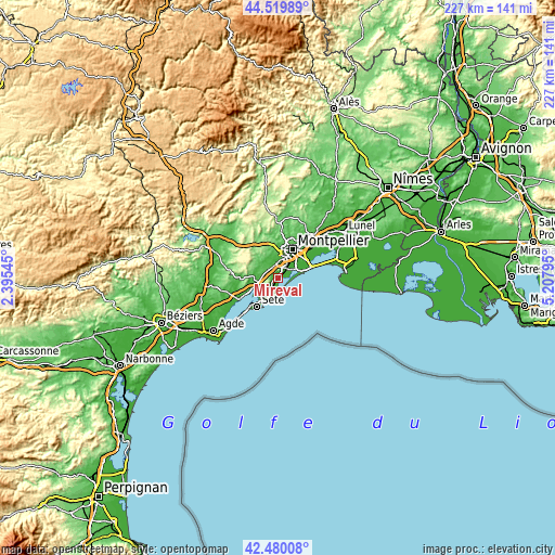 Topographic map of Mireval