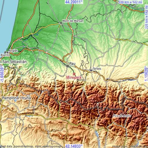 Topographic map of Mirepeix