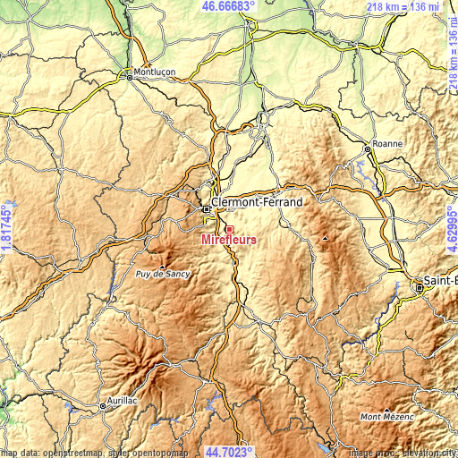 Topographic map of Mirefleurs