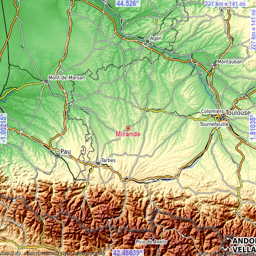 Topographic map of Mirande