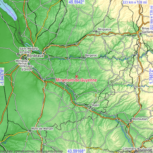 Topographic map of Miramont-de-Guyenne