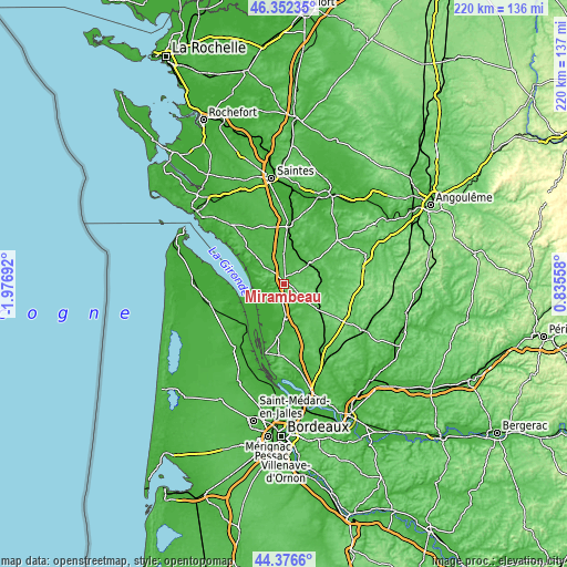 Topographic map of Mirambeau