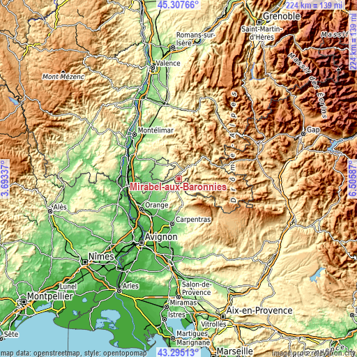 Topographic map of Mirabel-aux-Baronnies