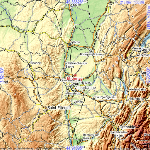 Topographic map of Mionnay