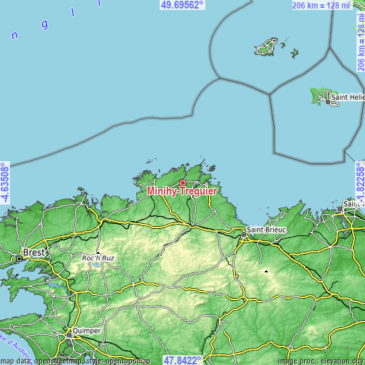 Topographic map of Minihy-Tréguier