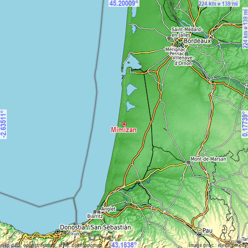 Topographic map of Mimizan