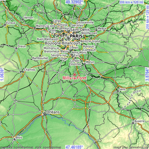 Topographic map of Milly-la-Forêt