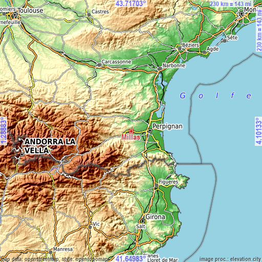 Topographic map of Millas