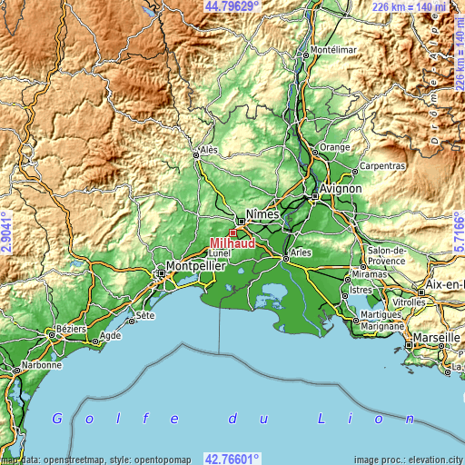 Topographic map of Milhaud