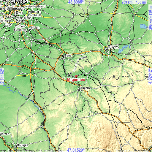 Topographic map of Migennes