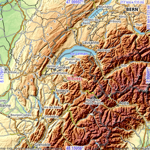 Topographic map of Mieussy