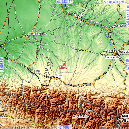 Topographic map of Miélan